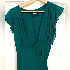 Emerald Green Reformation Wrap Dress With Flutter Sleeves